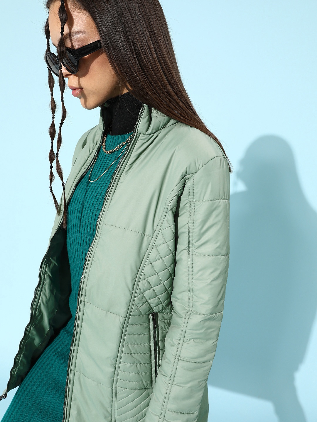 

DressBerry Women Green Solid Padded Jacket