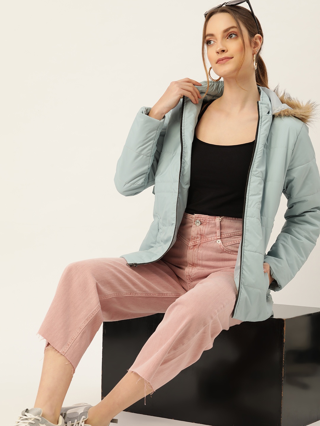 

DressBerry Women Blue Solid Hooded Faux Fur Parka Jacket, Green