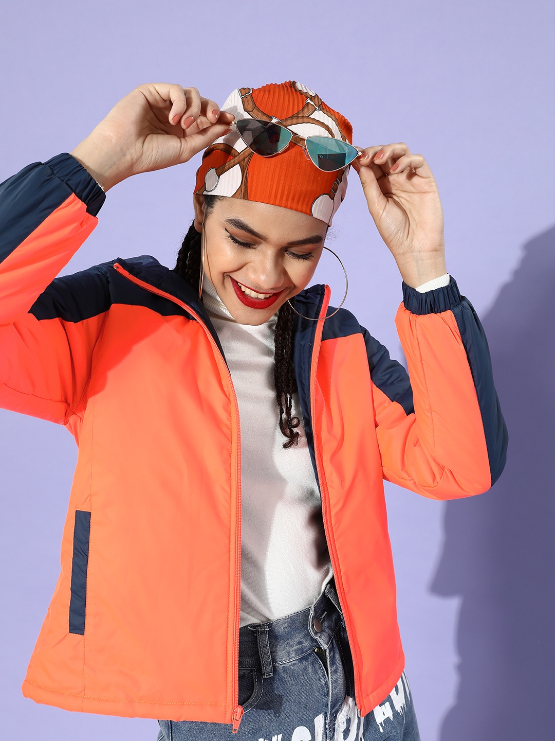 

DressBerry Women Orange Orange Colourblocked Bomber Jacket