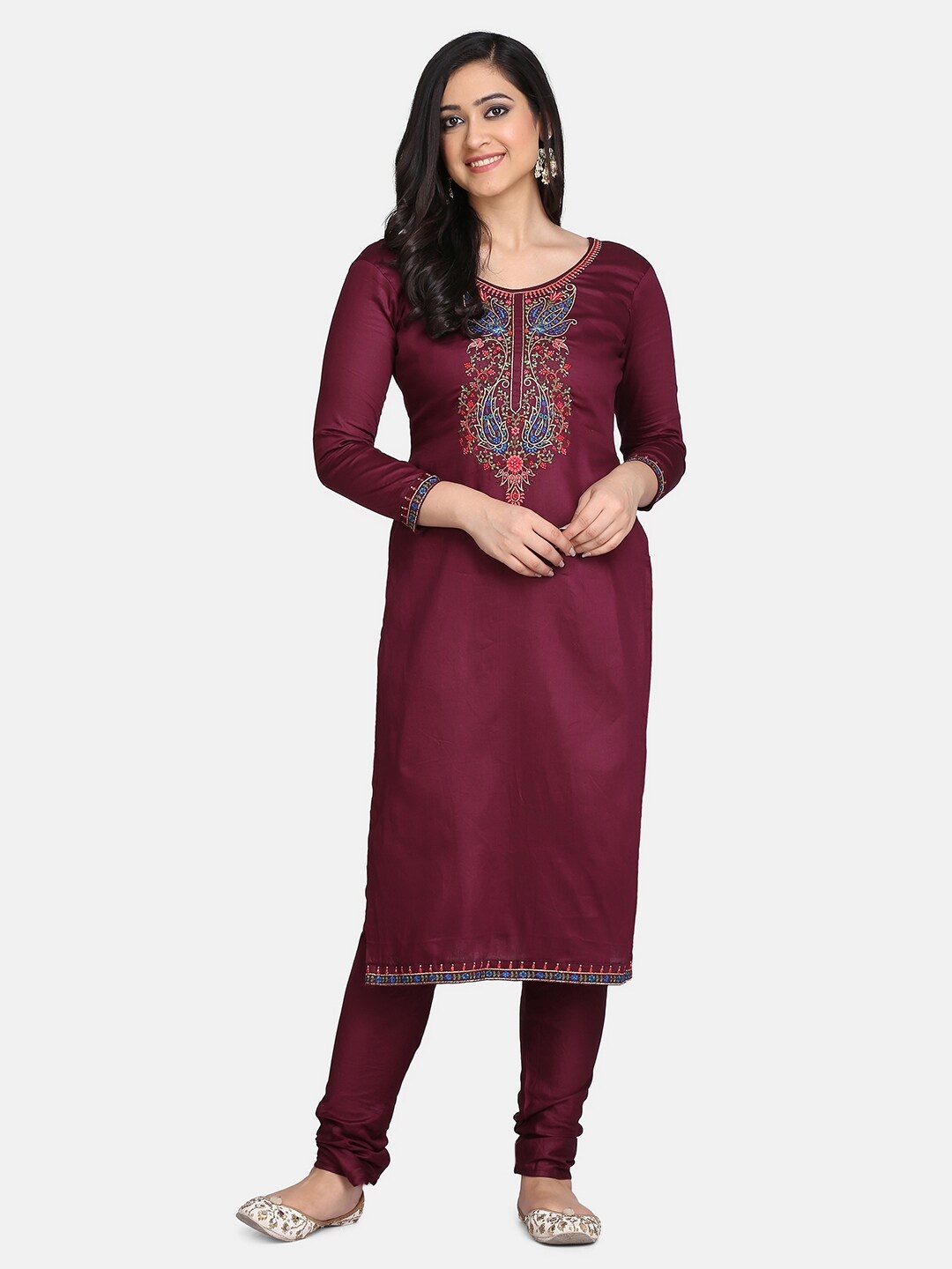 

Shaily Burgundy & Blue Pure Cotton Unstitched Dress Material