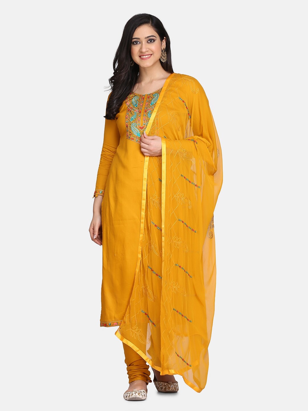 

Shaily Mustard & Green Pure Cotton Unstitched Dress Material