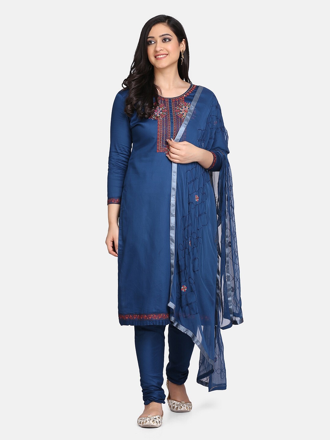 

Shaily Navy Blue & Red Pure Cotton Unstitched Dress Material