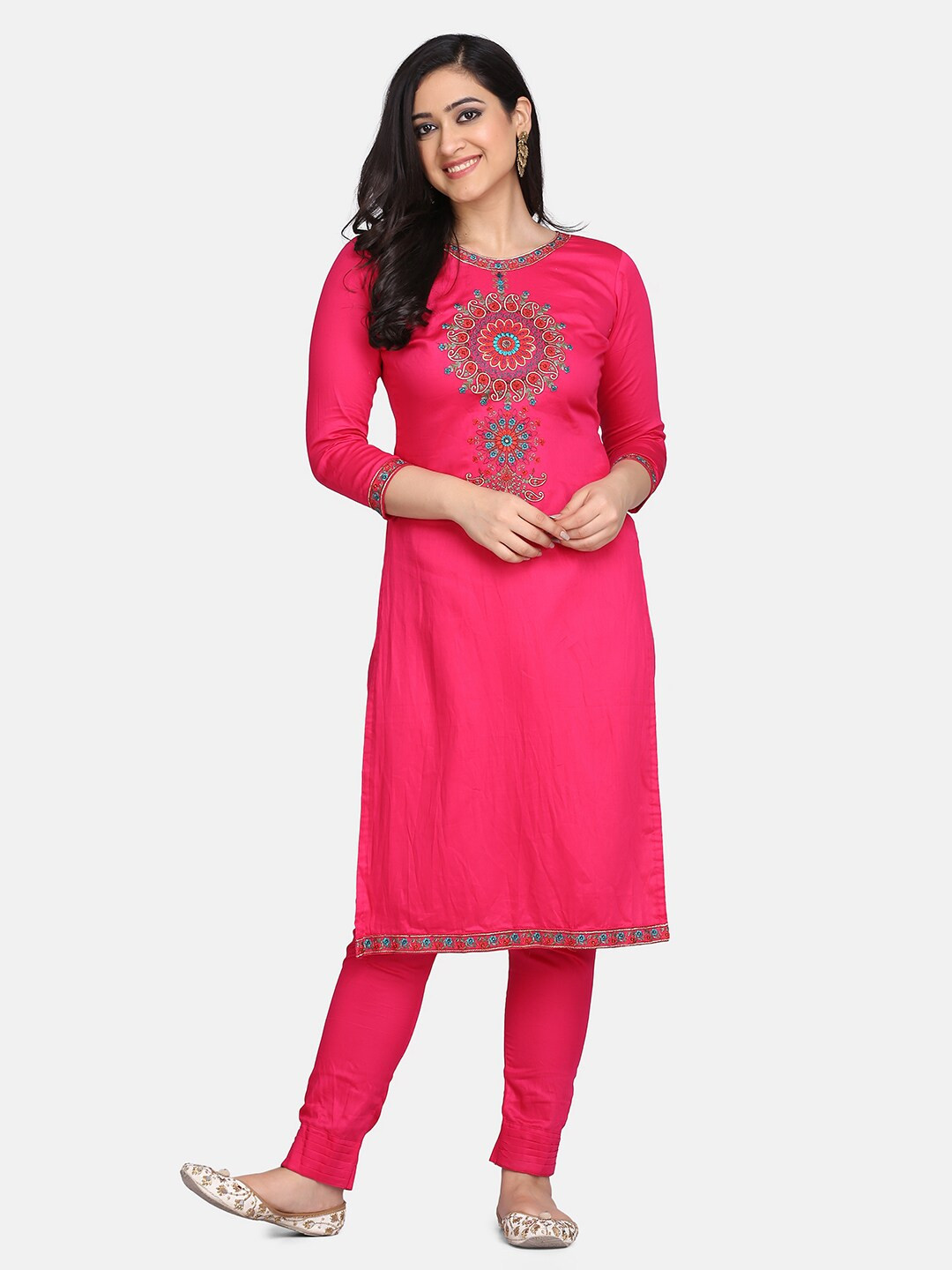 

Shaily Pink & Blue Pure Cotton Embroidered Unstitched Dress Material