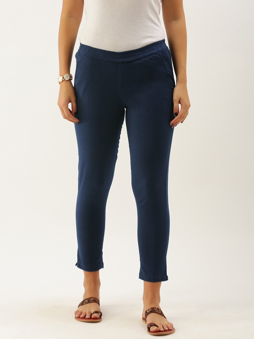 

AMUKTI Women Navy Blue Pleated Regular Trousers