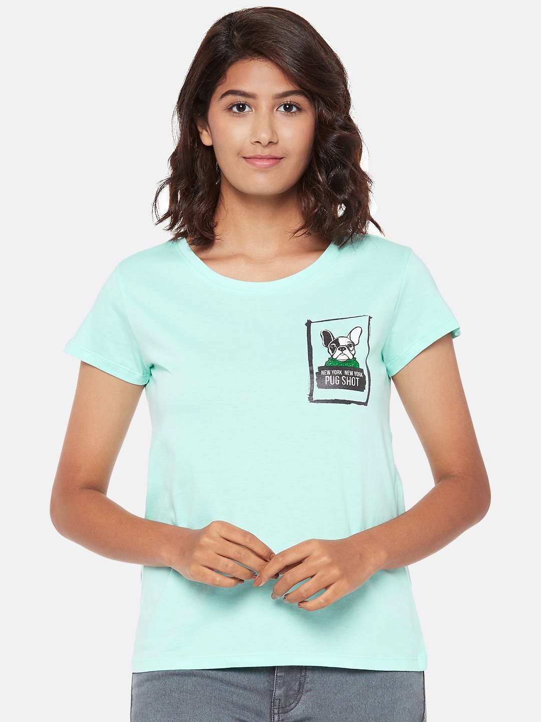 

Honey by Pantaloons Women Green Solid Round Neck T-shirt