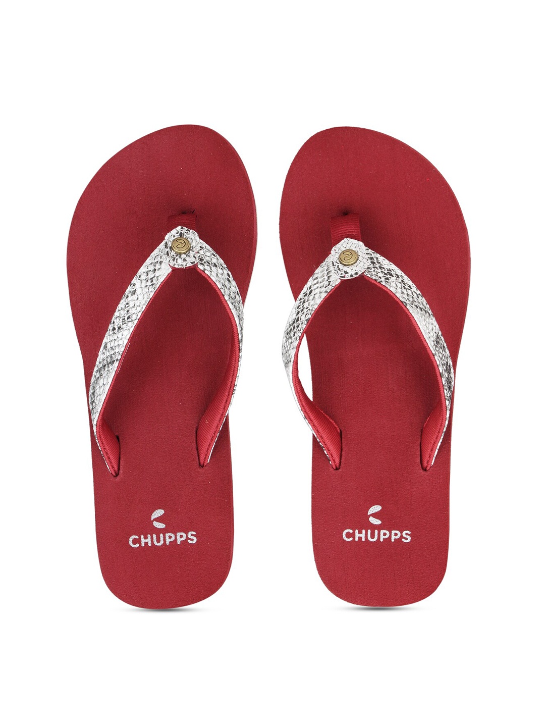 

CHUPPS Women Grey & Maroon Snakeskin Textured Sustainable Thong Flip-Flops