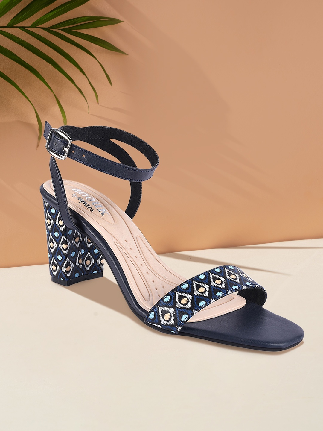 

Anouk Women Navy Blue Printed Block Heels