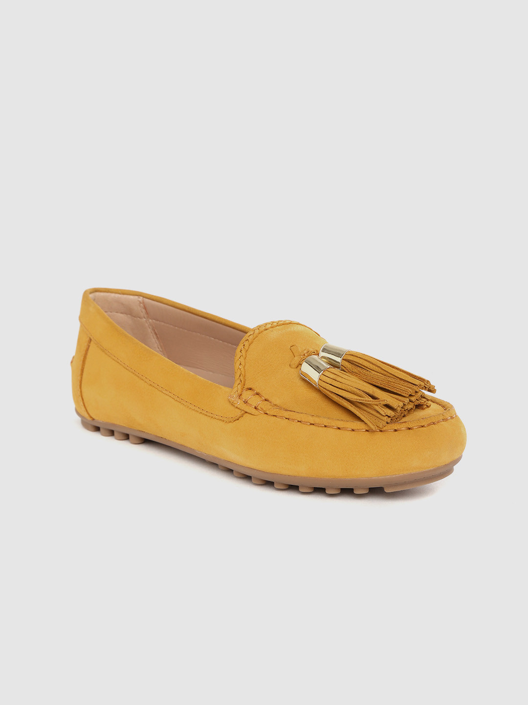 

Geox Women Mustard Yellow Solid Lightweight Leather Tasselled Loafers