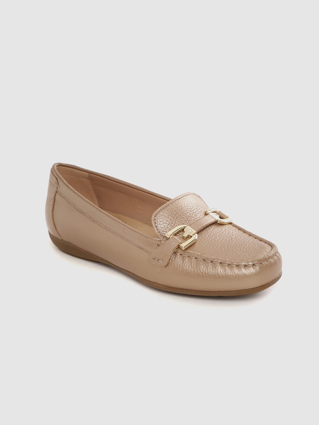 

Geox Women Beige Solid Leather Lightweight Loafers