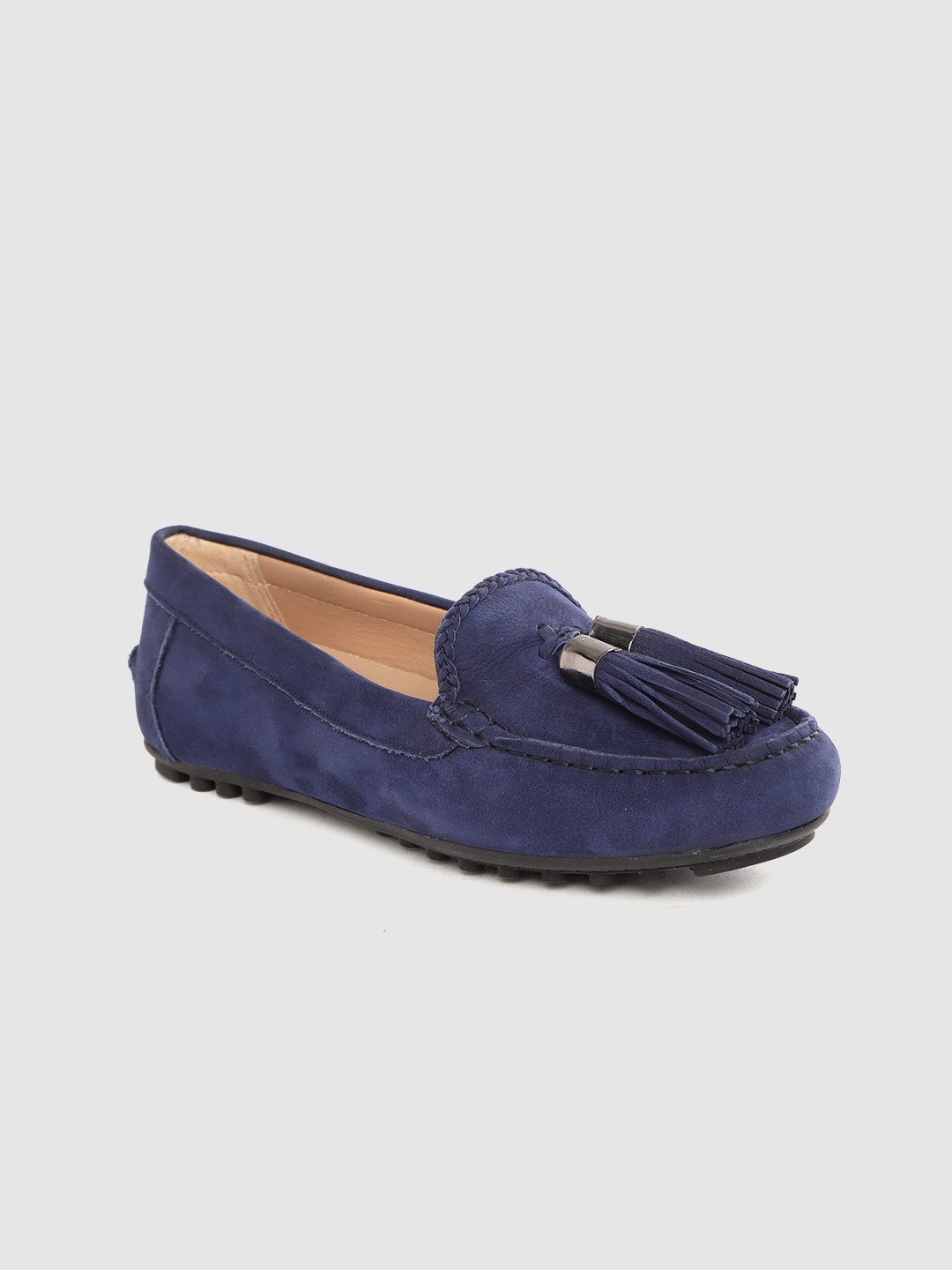 

Geox Women Navy Blue Solid Lightweight Leather Tasselled Loafers