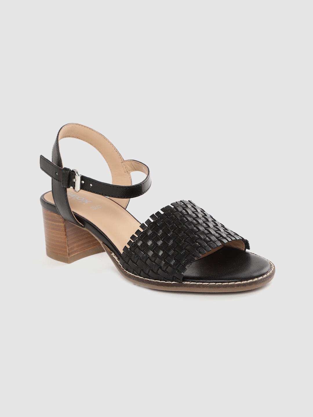 

Geox Black Leather Basketweave Block Heels