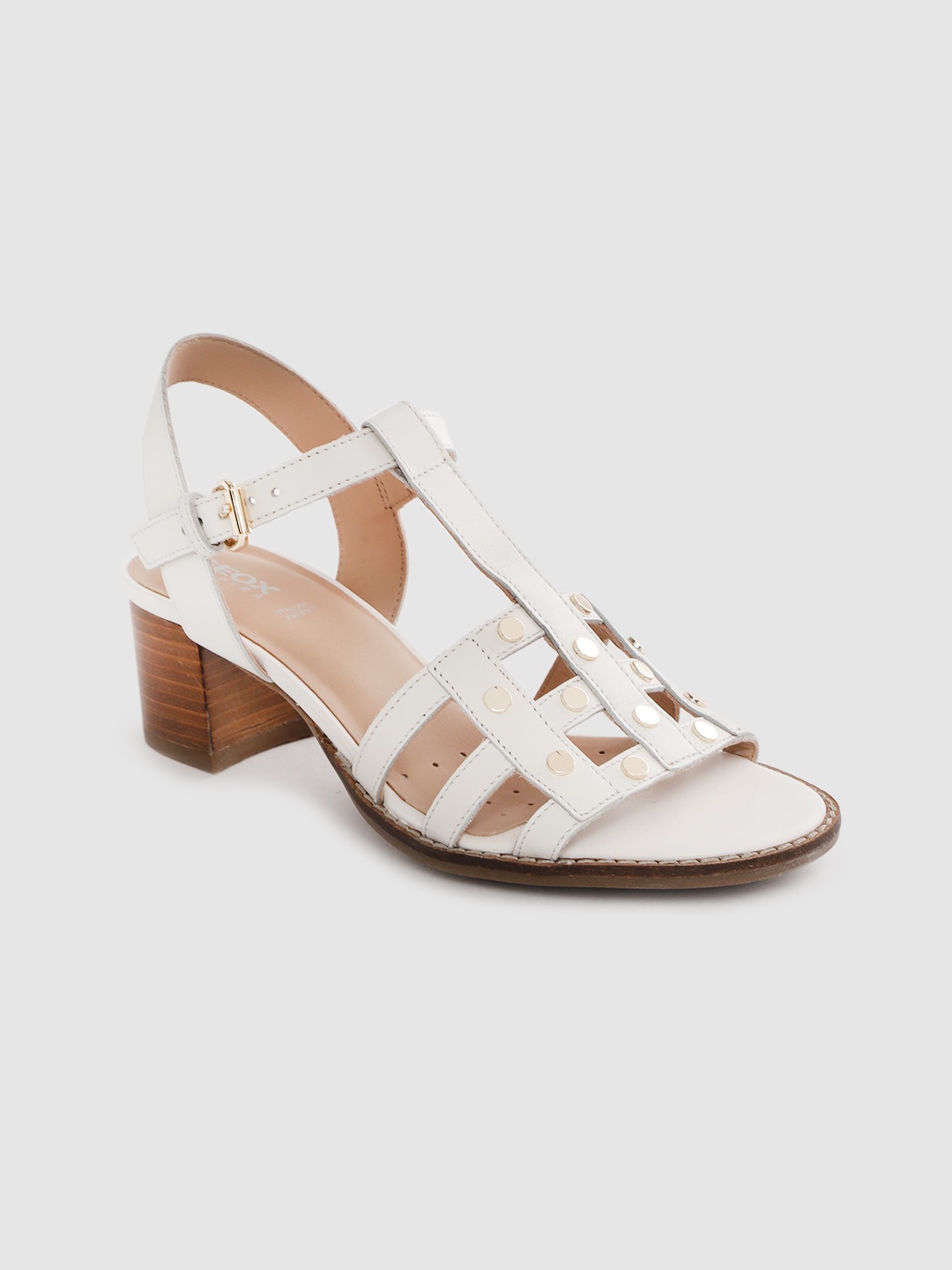 

Geox White Riveted Leather Block Heels