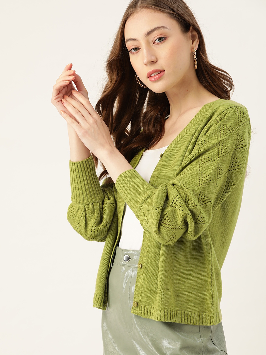 

DressBerry Women Green Solid Cardigan