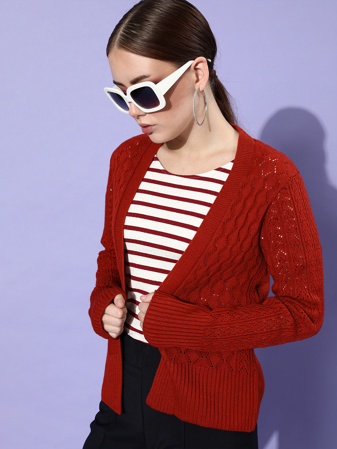 

DressBerry Women Gorgeous Red Self-Design Knitted Sweater