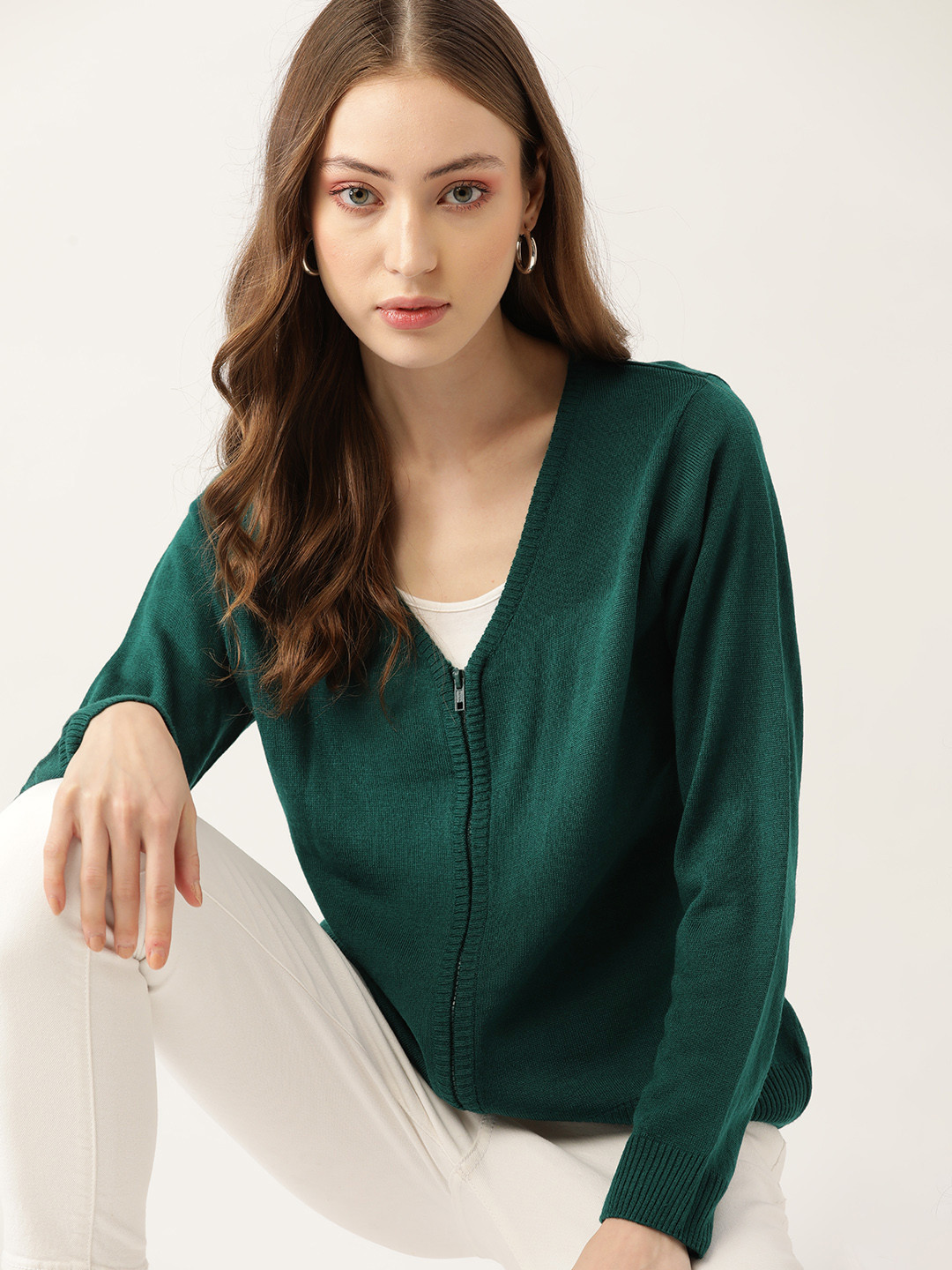 

DressBerry Women Green Solid Cardigan