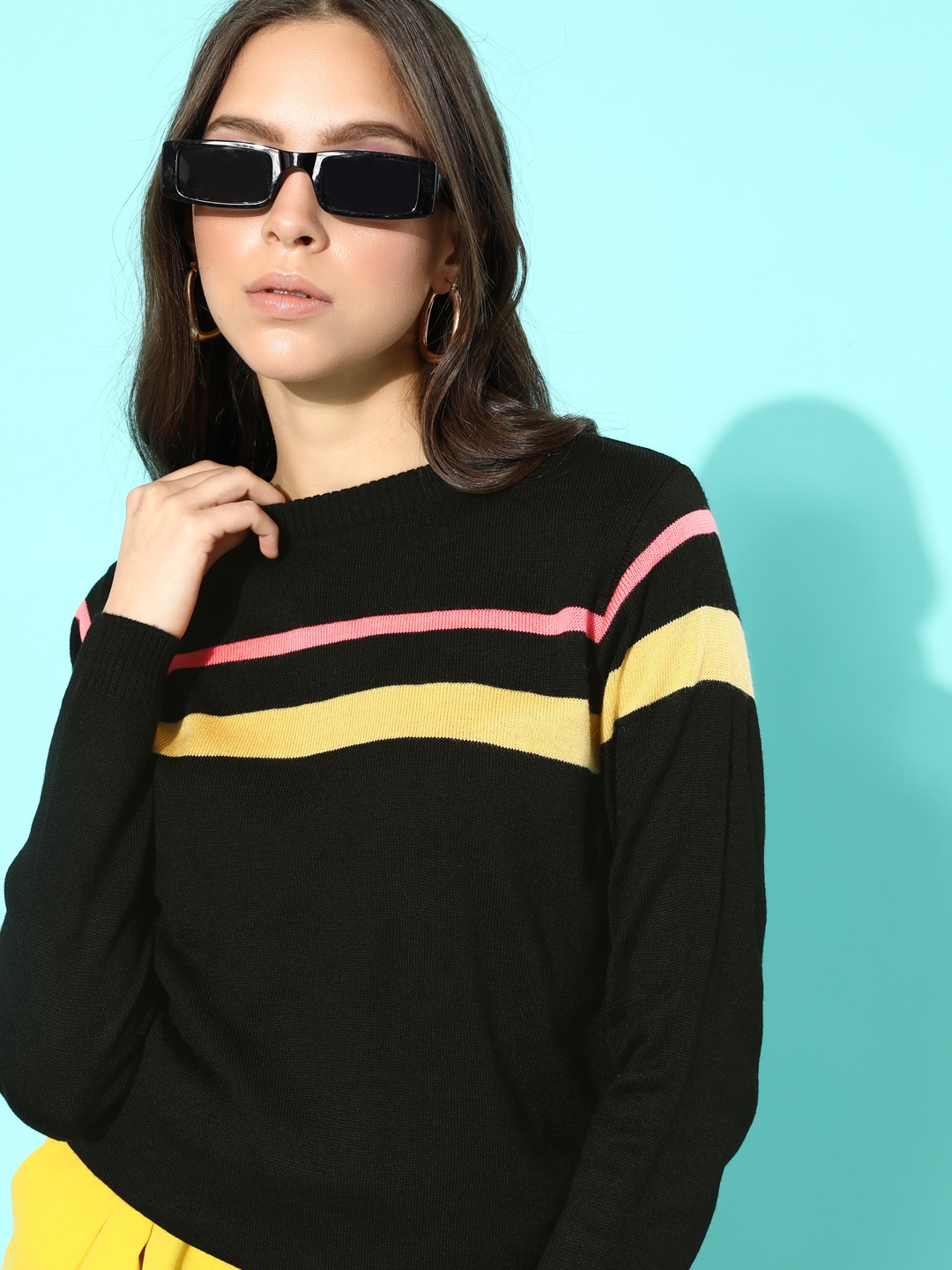 

DressBerry Women Stylish Black Striped Knitted Sweater