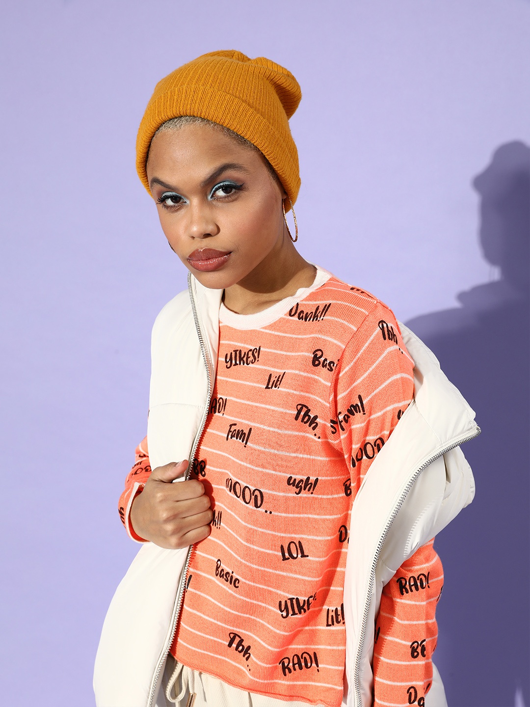 

DressBerry Women Attractive Peach Typography Quirky Outerwear Sweater