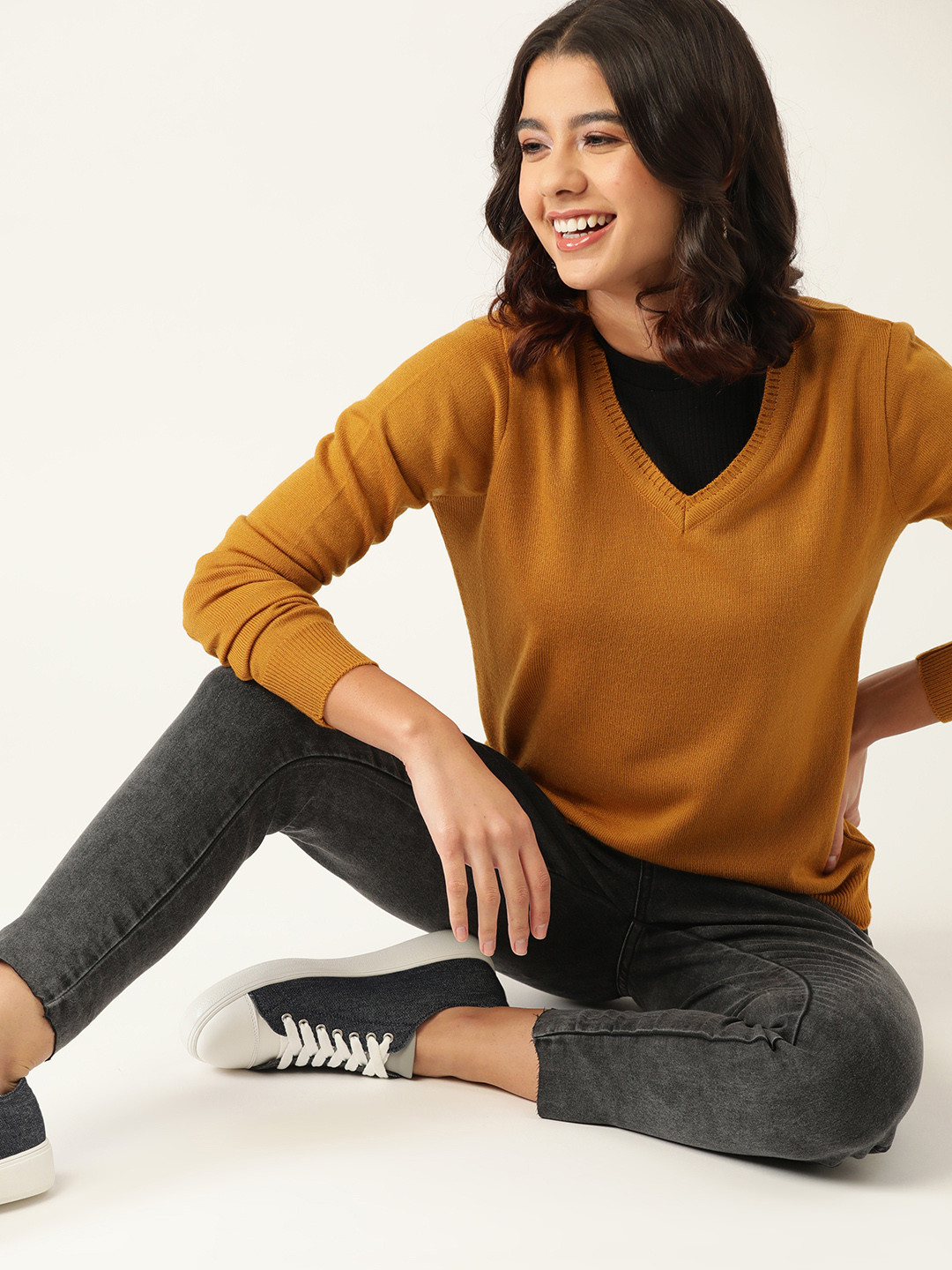 

DressBerry Women Mustard Yellow Acrylic Solid Pullover
