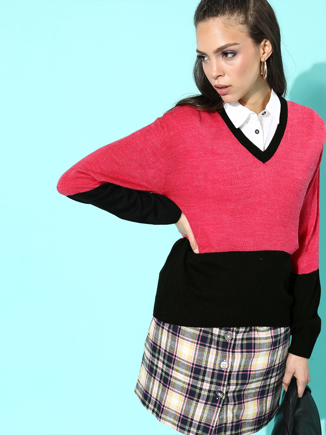 

DressBerry Women Pretty Pink Colourblocked Acrylic Sweater