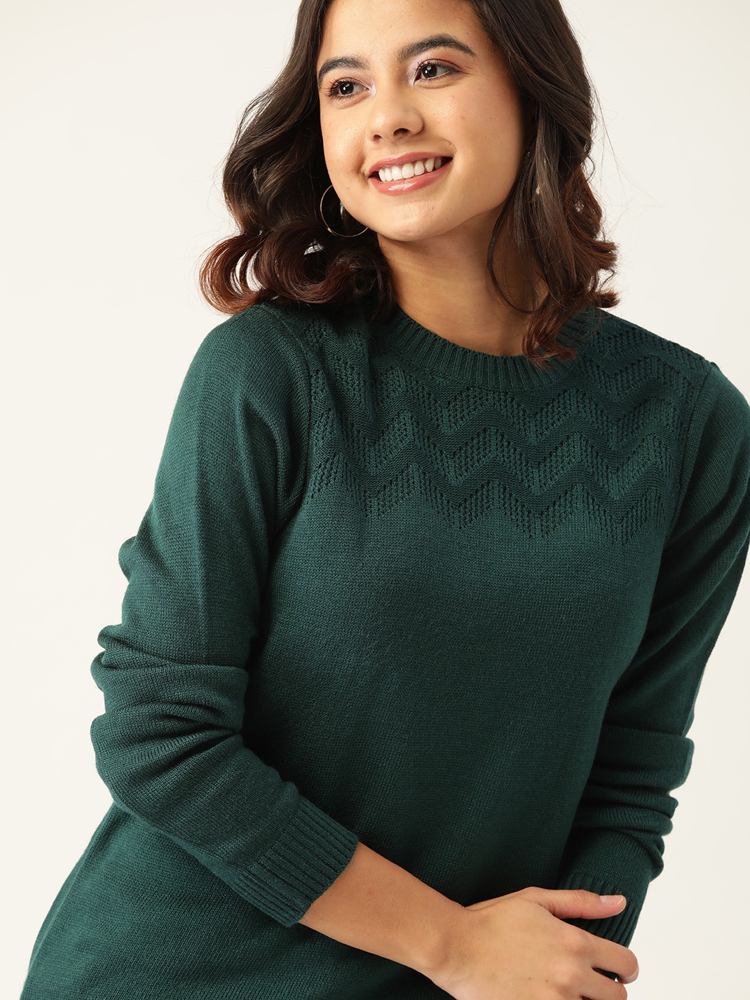 

DressBerry Women Green Solid Acrylic Pullover