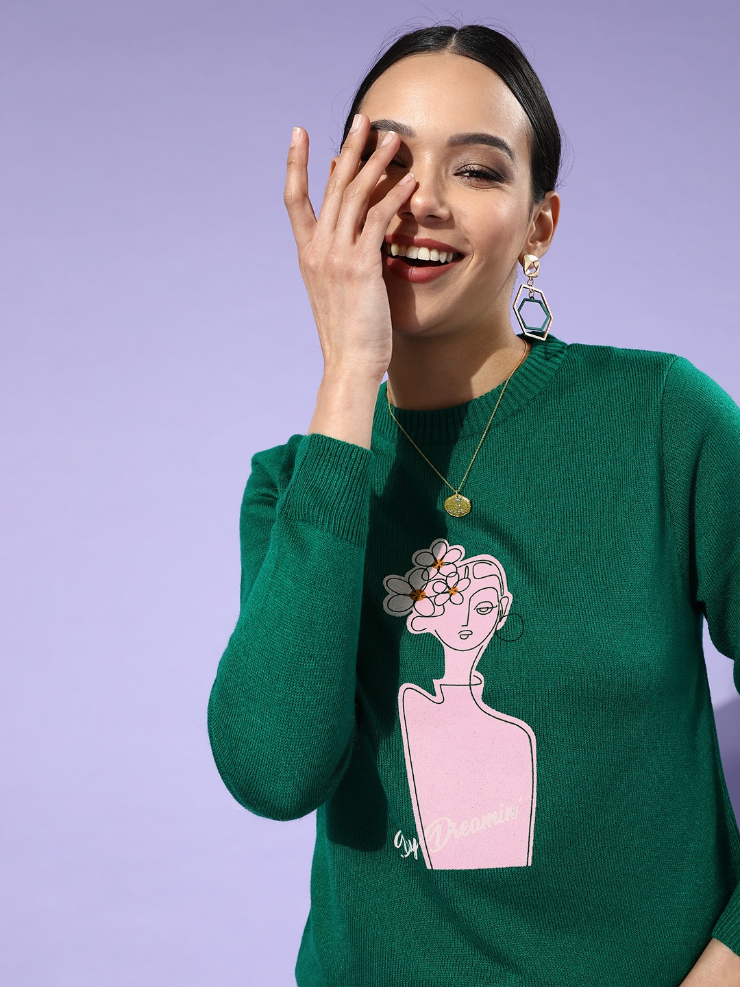 

DressBerry Women Gorgeous Green Abstract Quirky Outerwear Sweater