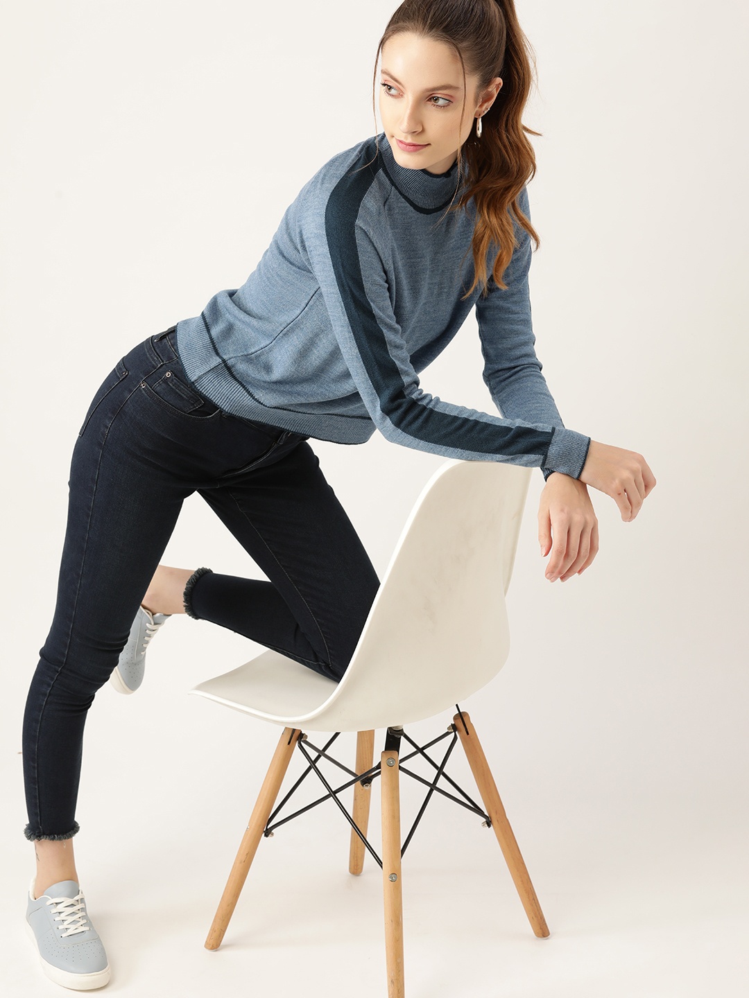 

DressBerry Women Blue High-Neck Pullover