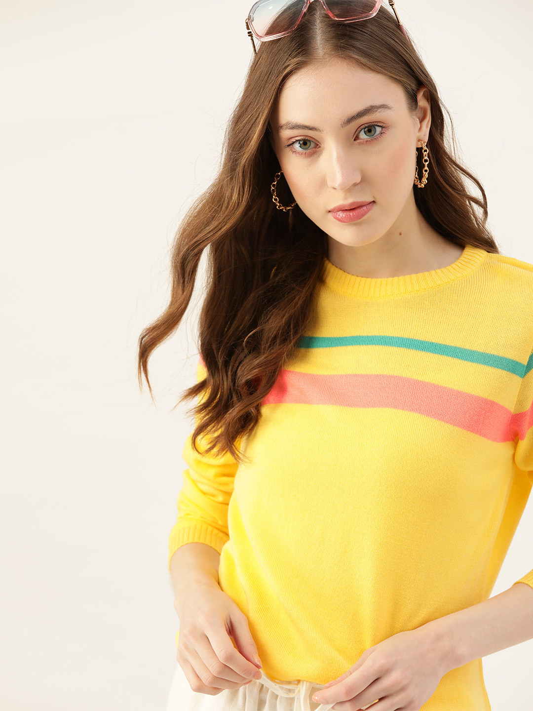 

DressBerry Women Yellow & Pink Striped Pullover