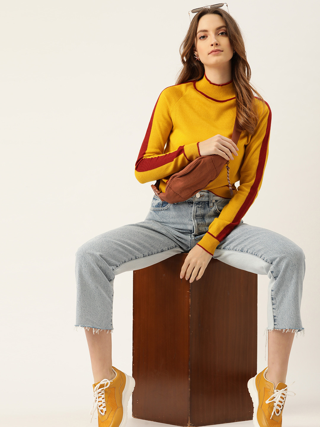 

DressBerry Women Mustard Yellow Solid Pullover