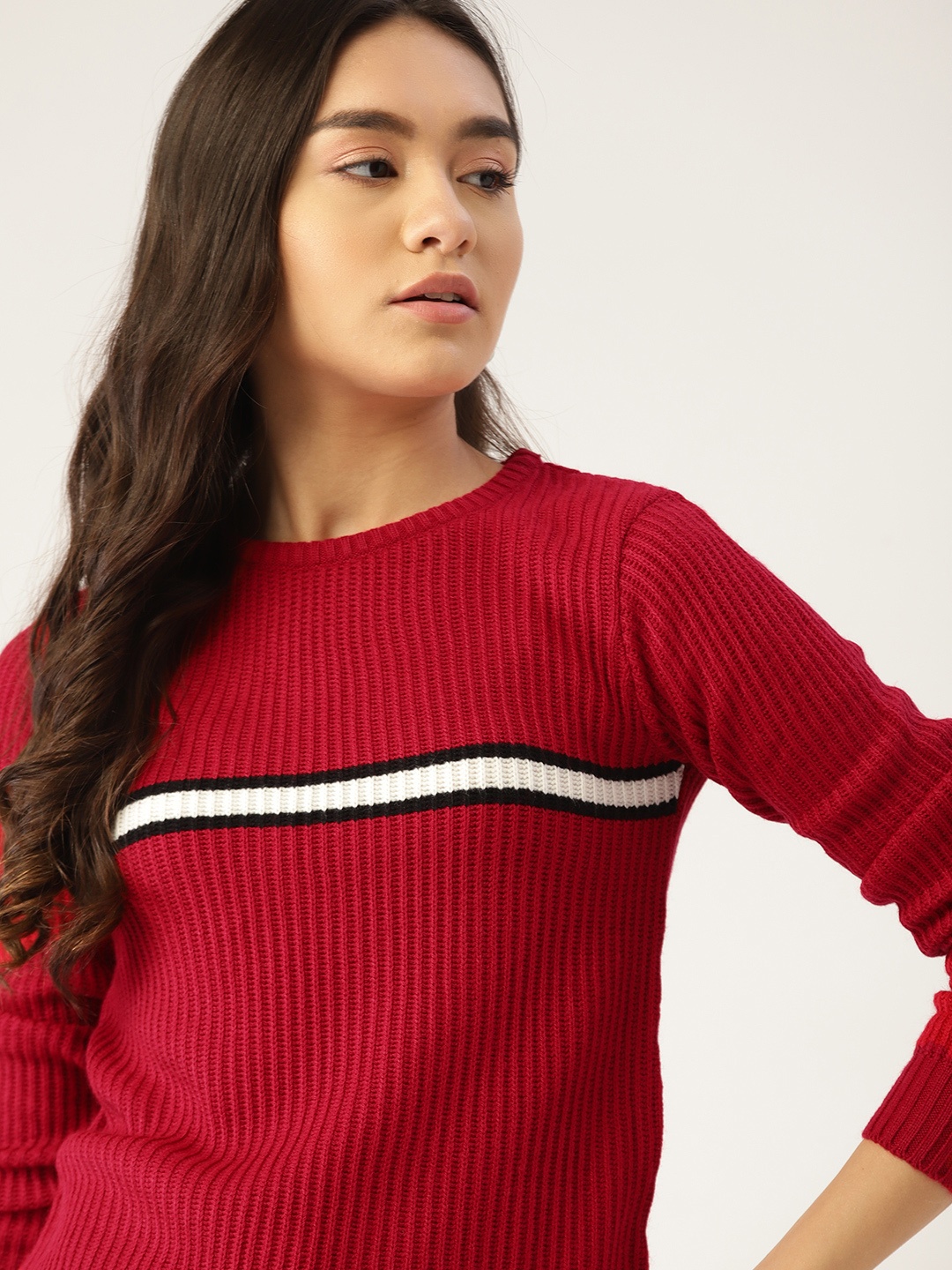 

DressBerry Women Red Striped Detail Pullover