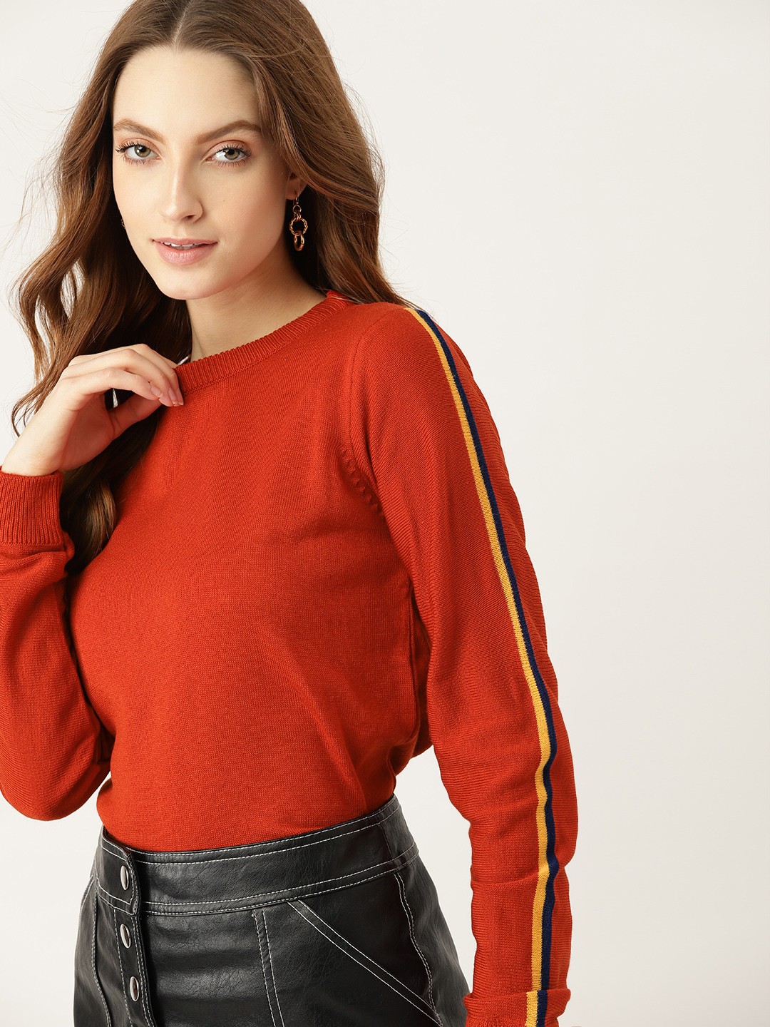 

DressBerry Women Rust Orange Solid Pullover