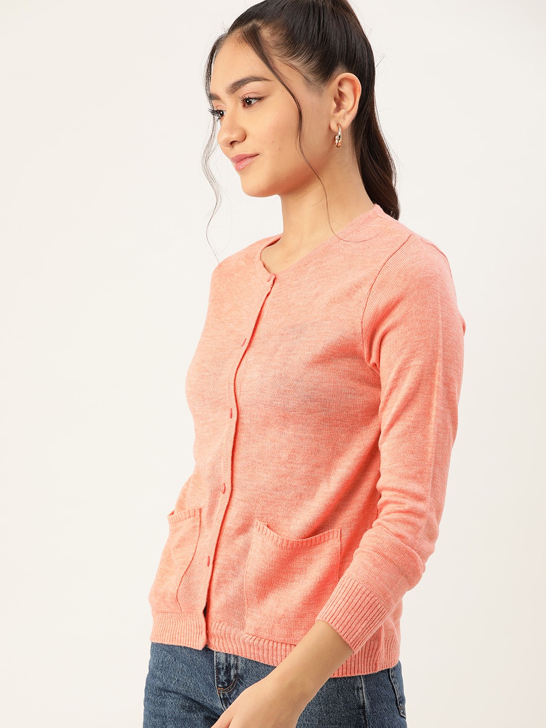 

DressBerry Women Peach-Coloured Solid Cardigan