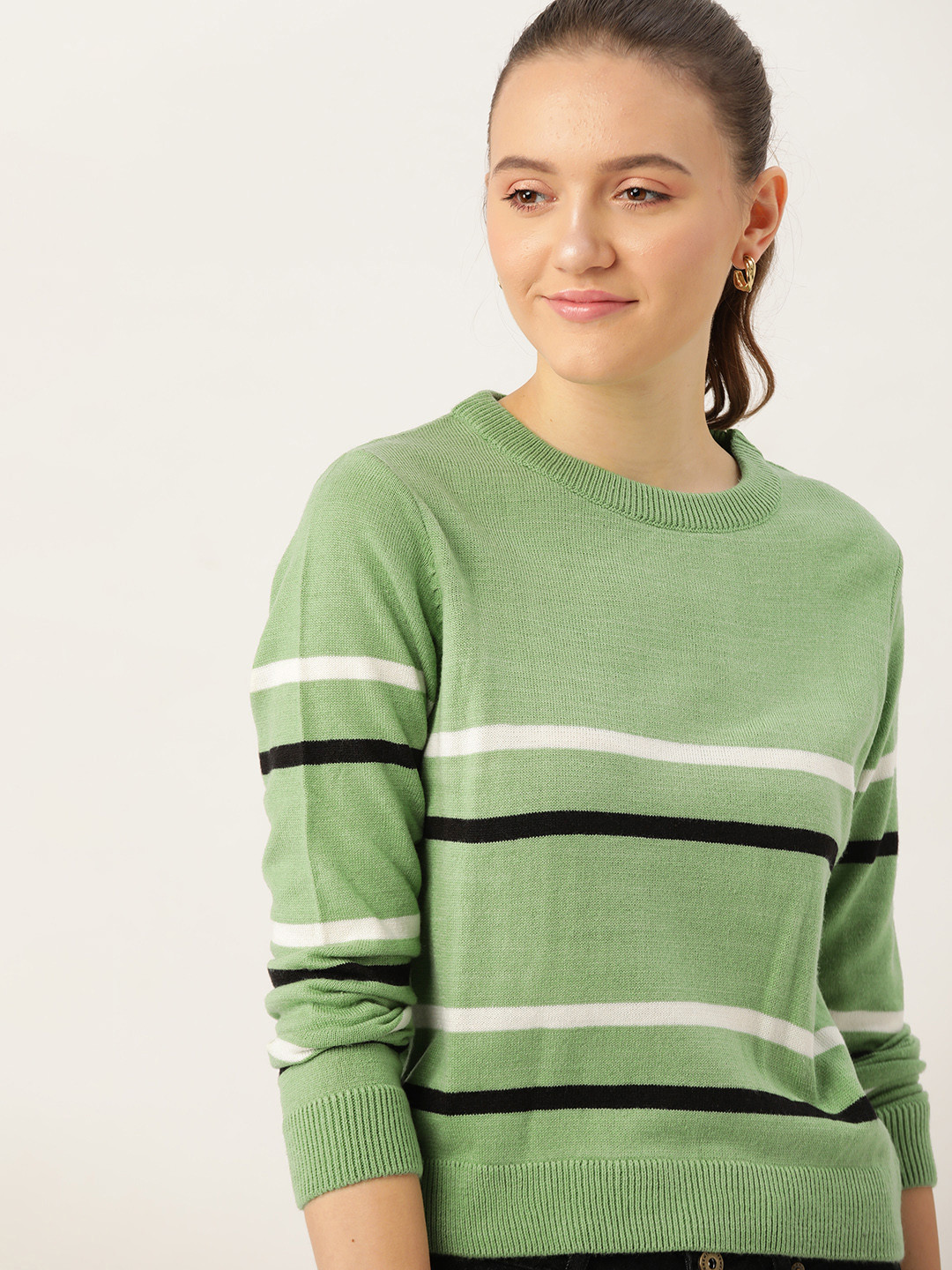 

DressBerry Women Green & White Striped Pullover