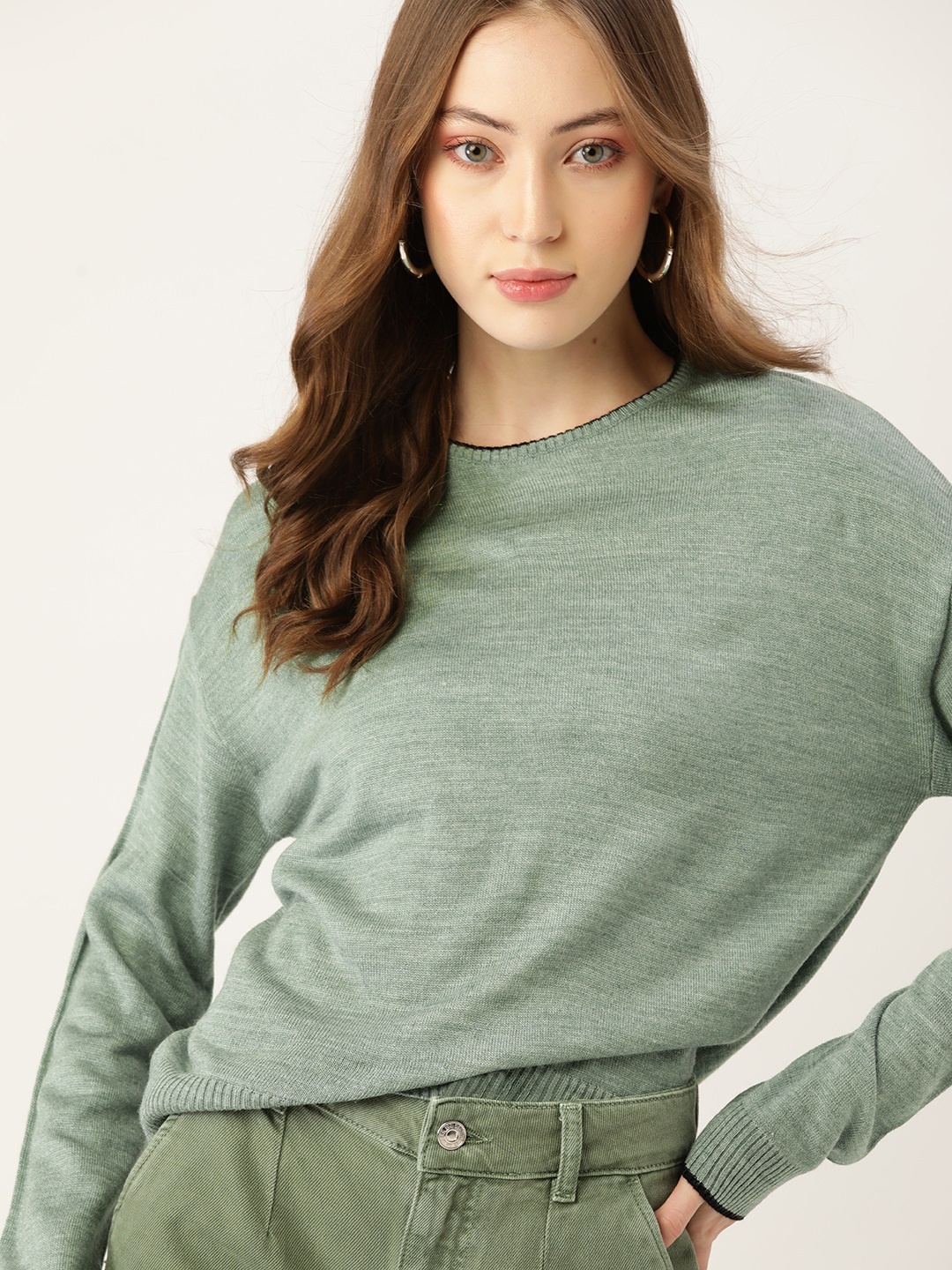 

DressBerry Women Green Solid Pullover