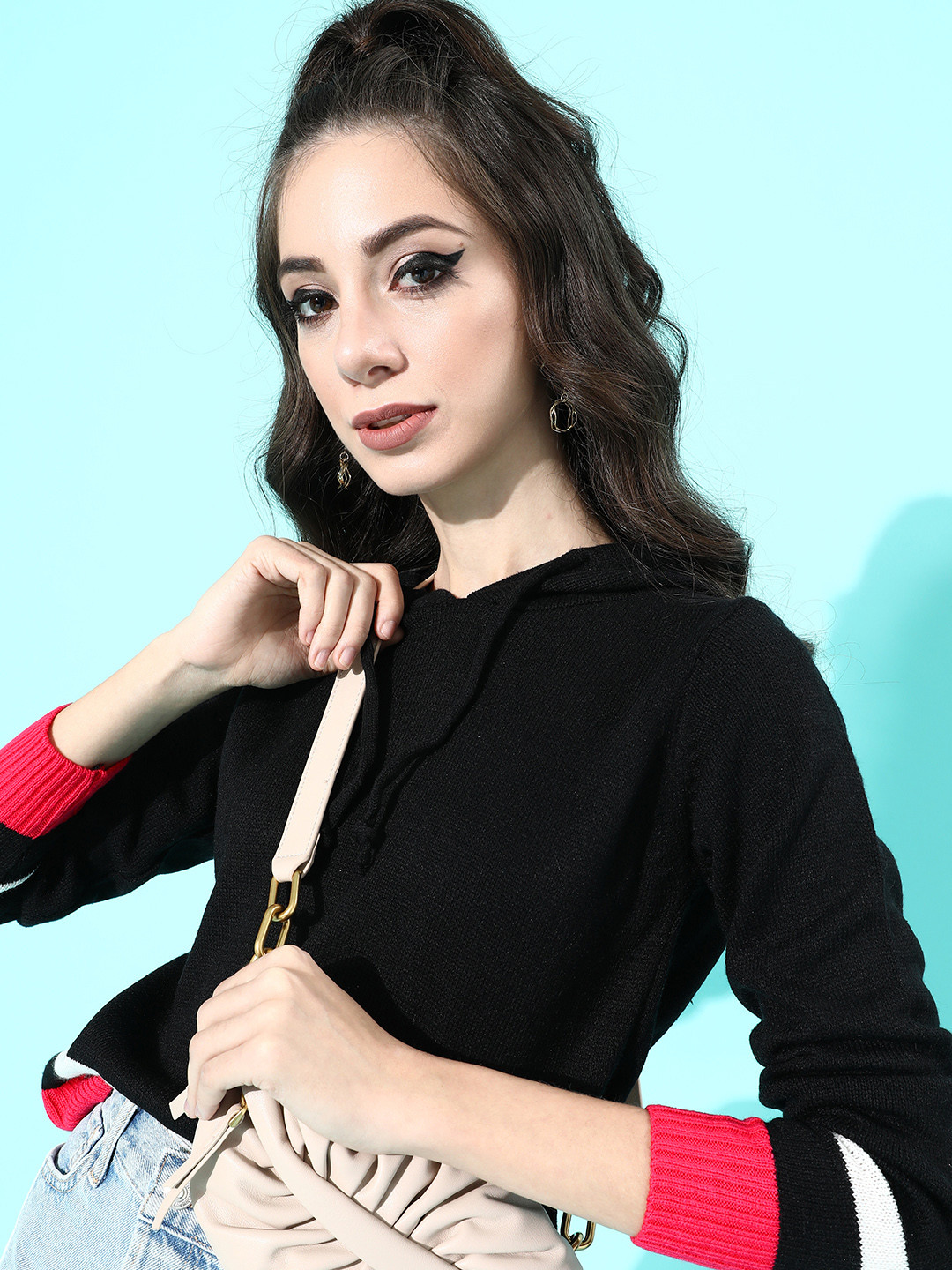 

DressBerry Women Stylish Black Solid Knitted Sweater