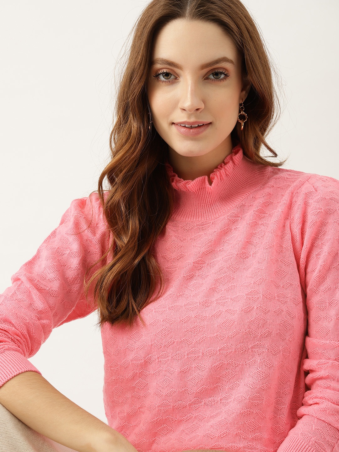 

DressBerry Women Pink Self-Design Pullover