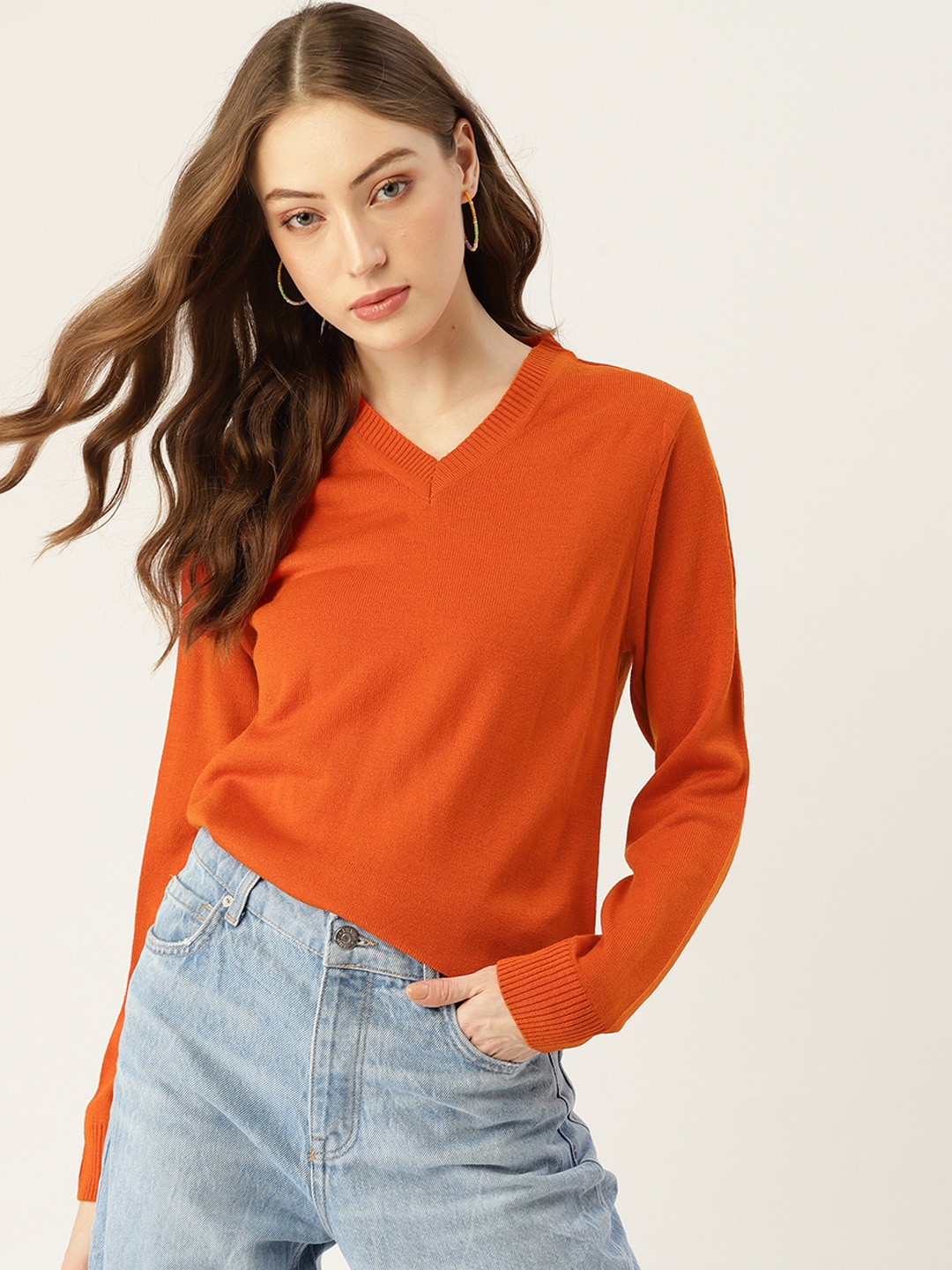 

DressBerry Women Orange Solid Pullover, Rust