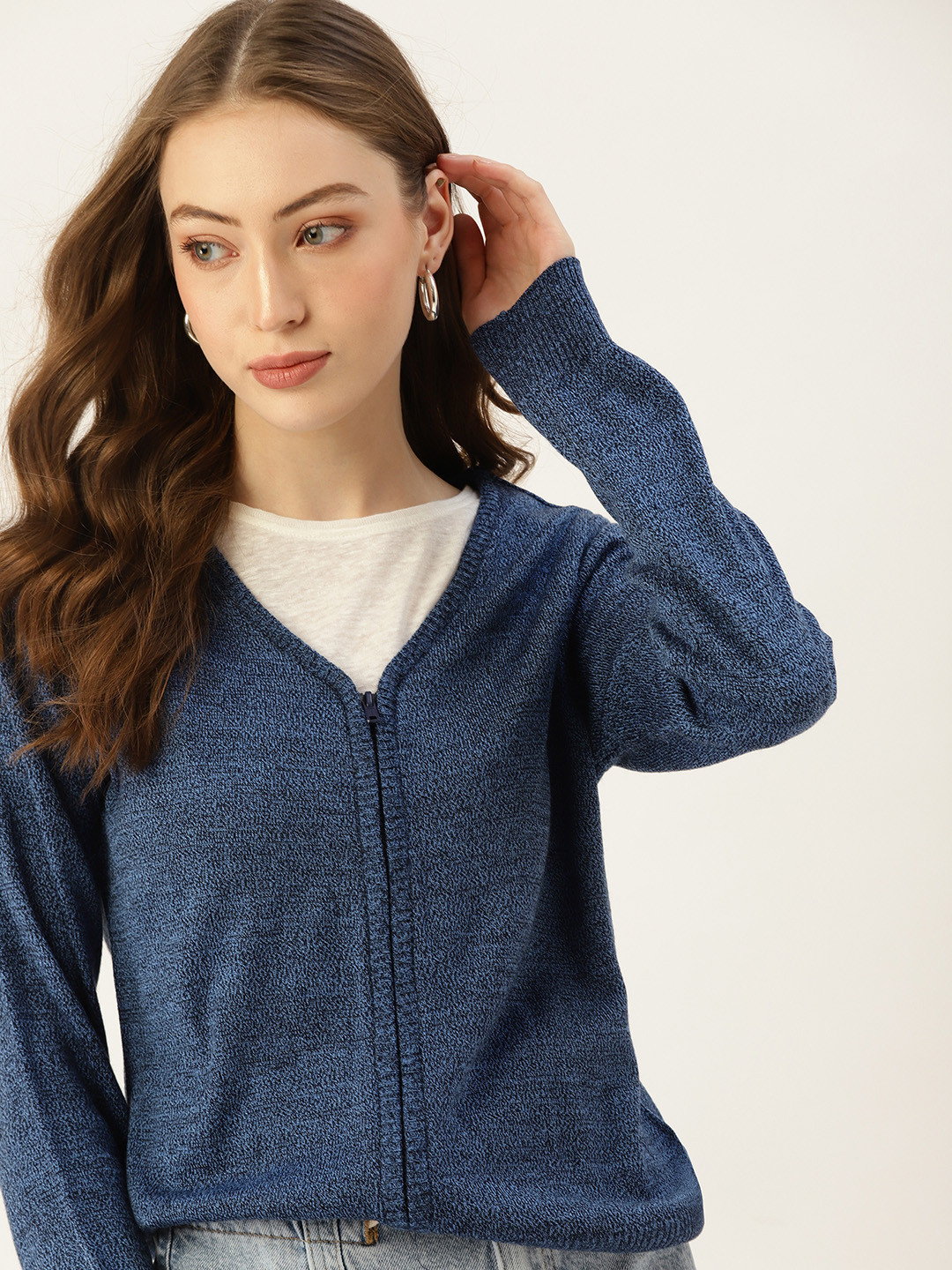 

DressBerry Women Navy Blue Solid Cardigan