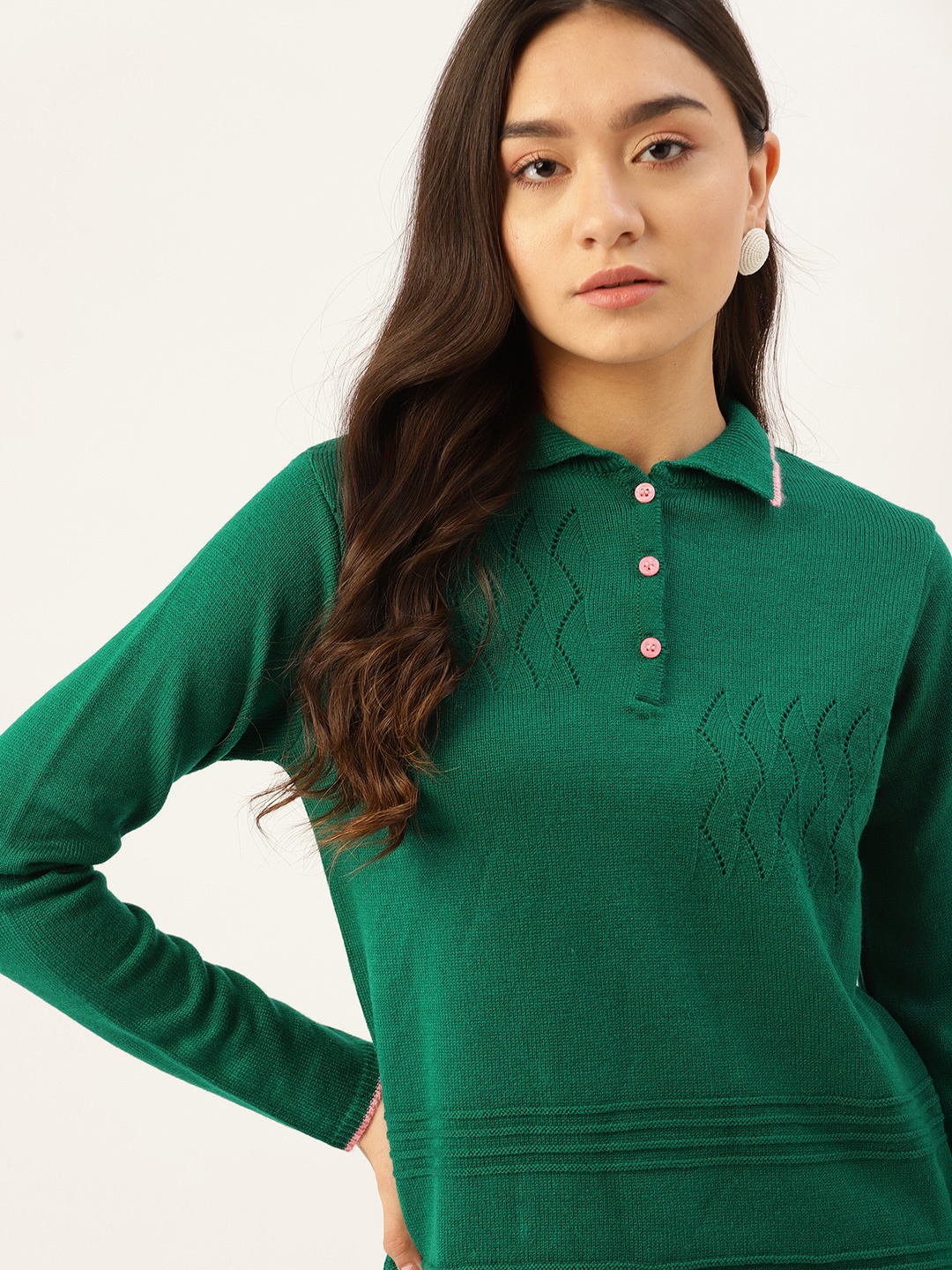 

DressBerry Women Green Self-Design Pullover