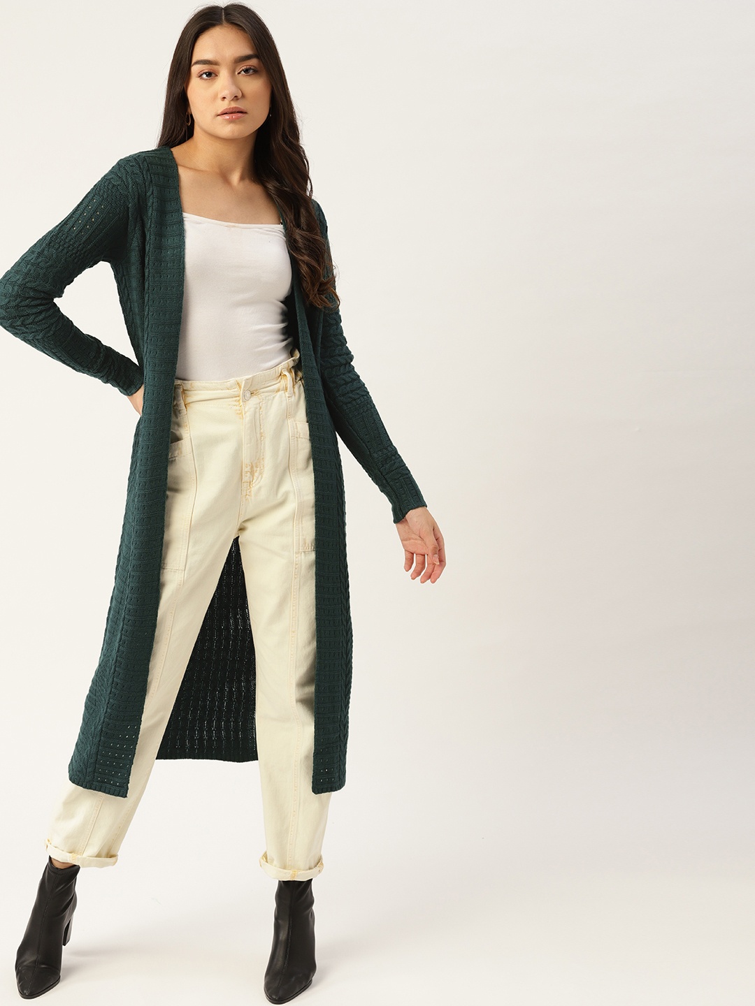 

DressBerry Women Olive Green Longline Front-Open