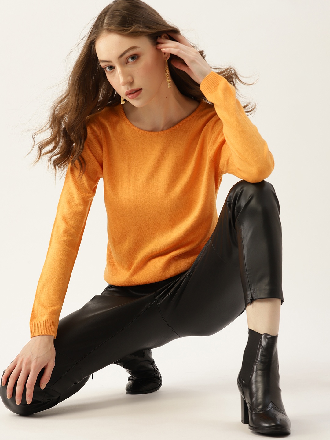 

DressBerry Women Mustard Yellow Solid Pullover