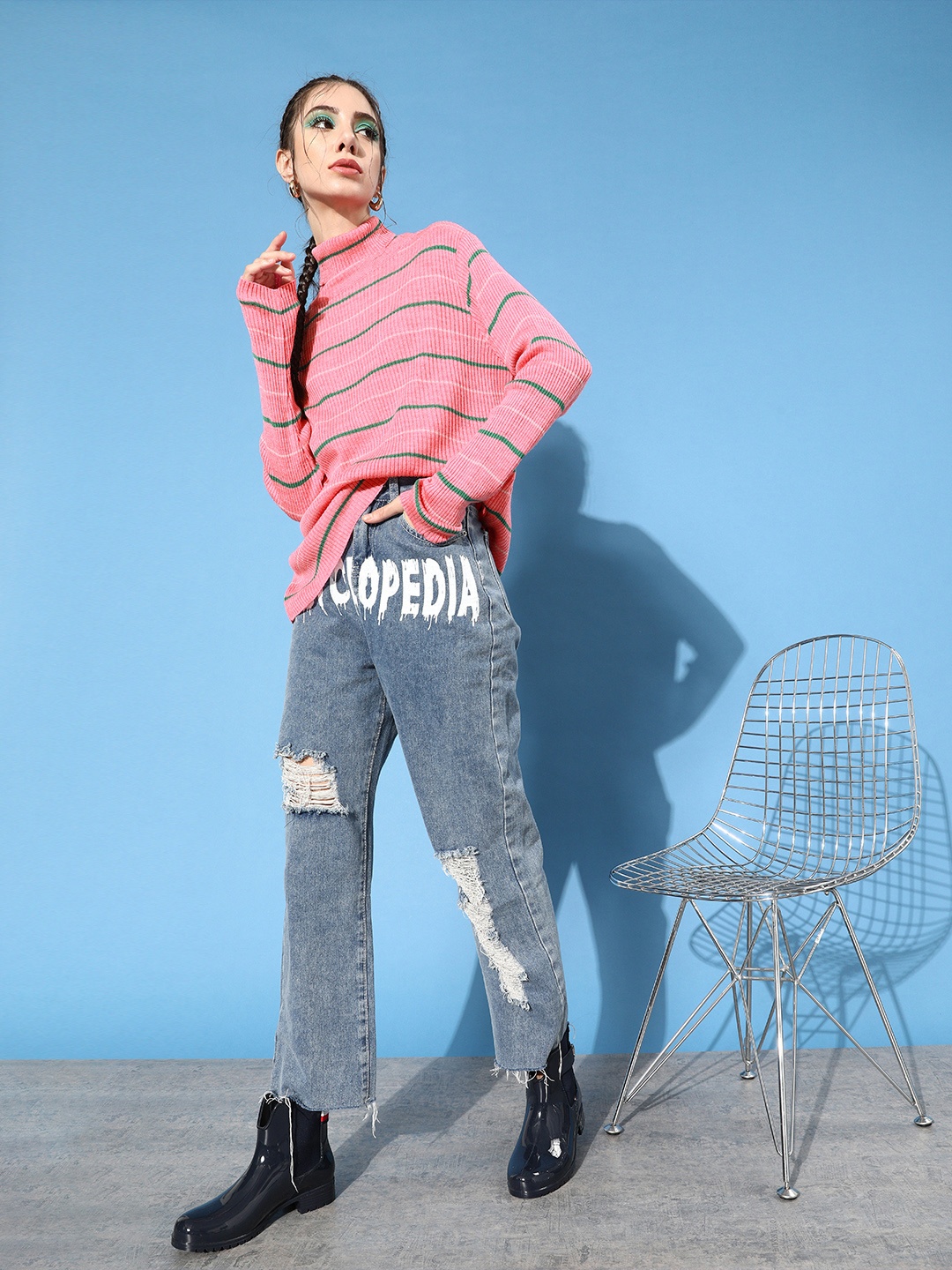 

DressBerry Women Pink Striped Knitted Sweater
