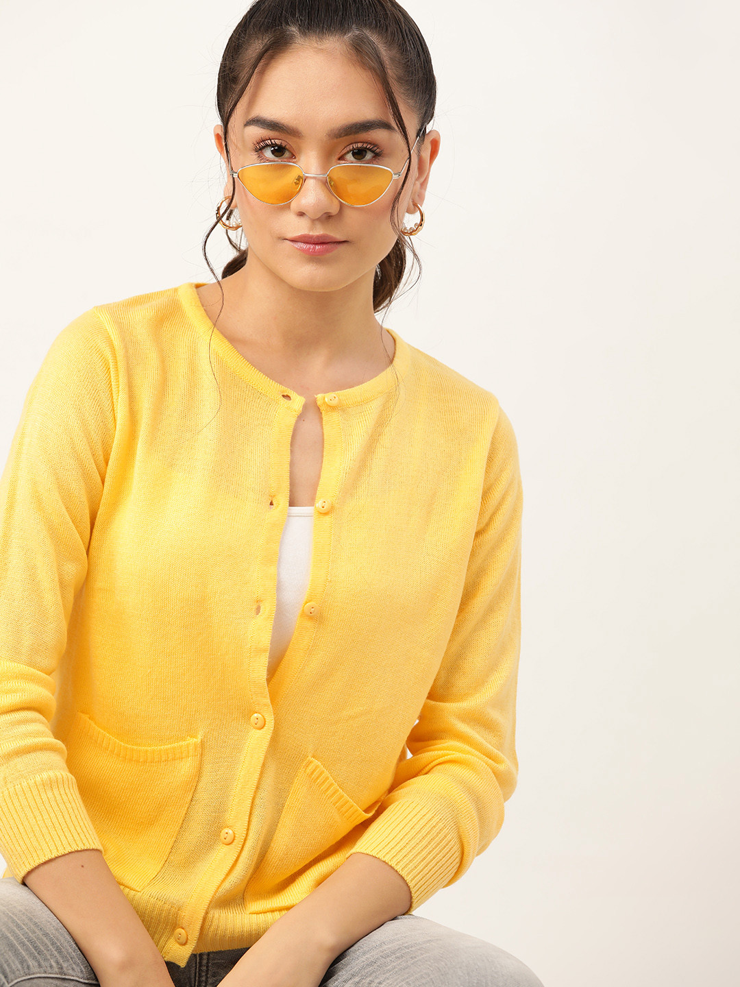 

DressBerry Women Yellow Solid Cardigan