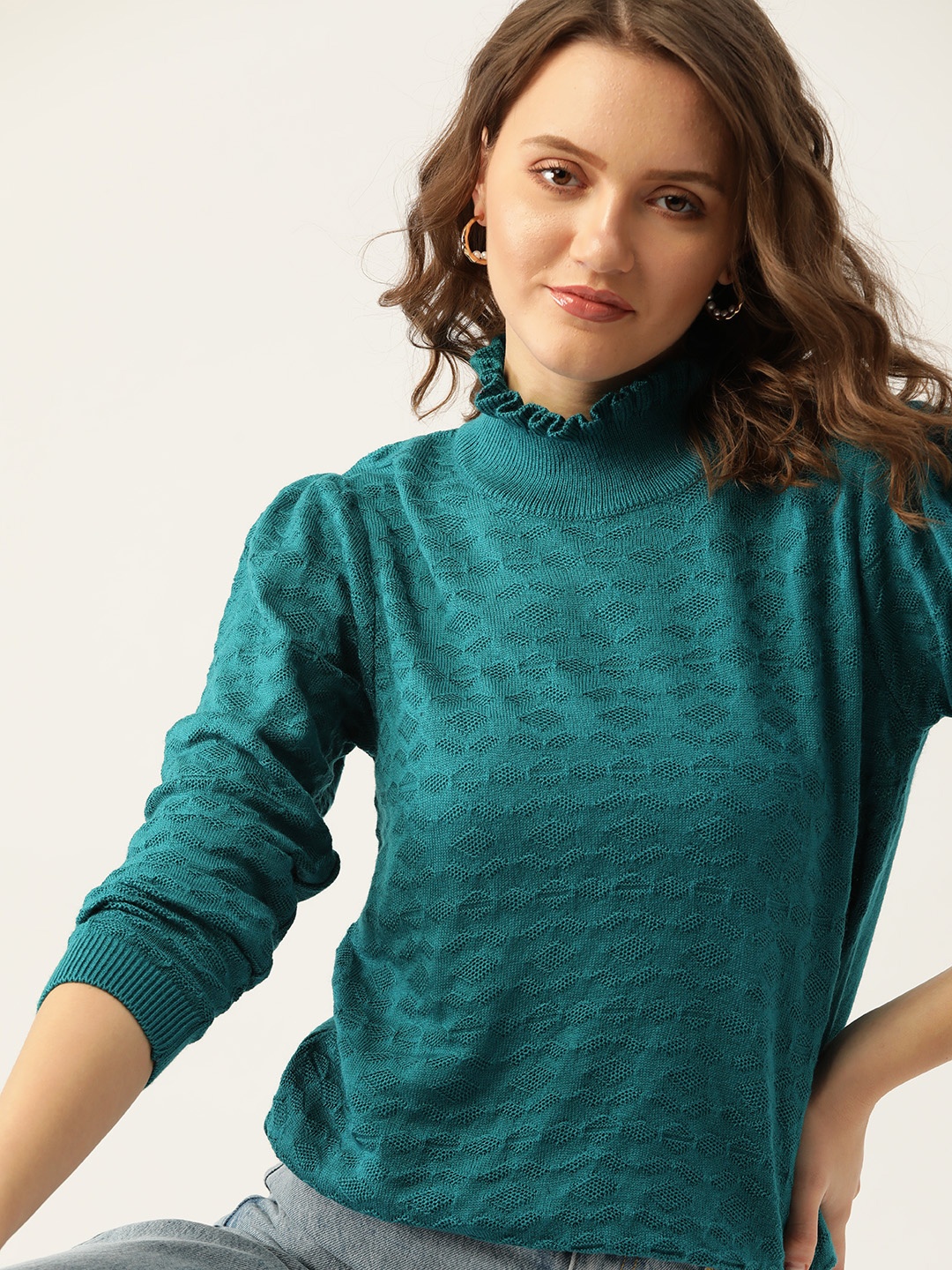 

DressBerry Women Green Geometric Design Pullover