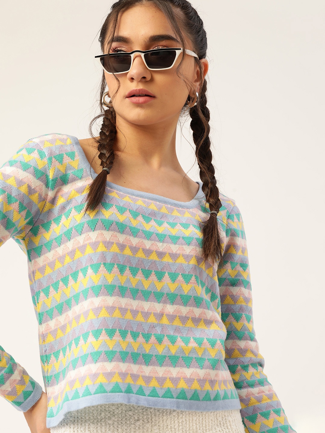 

DressBerry Women Blue & Green Striped Pullover