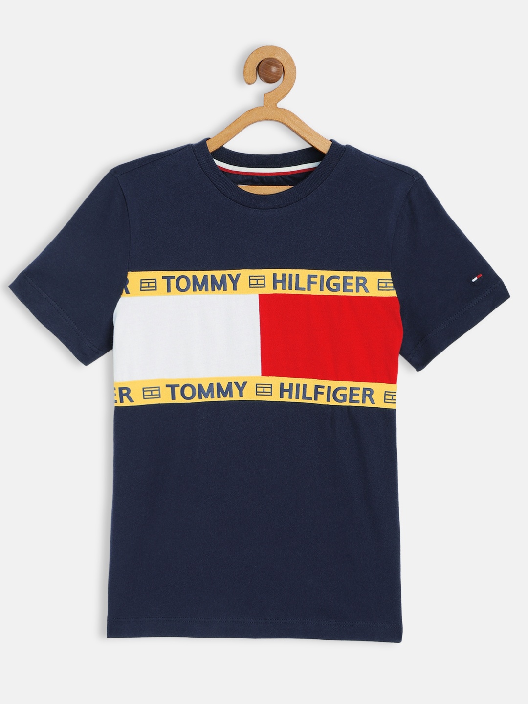 

Tommy Hilfiger Boys Navy Blue & Red Brand Logo Printed Organic Cotton T-shirt