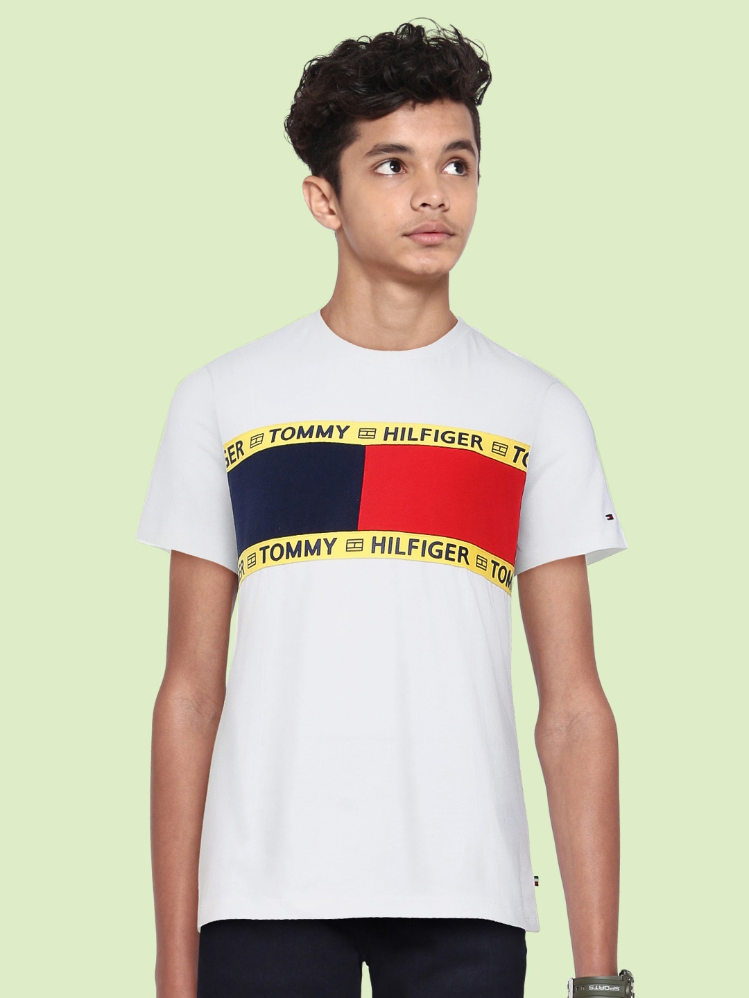 

Tommy Hilfiger Boys White & Red Brand Logo Printed T-shirt