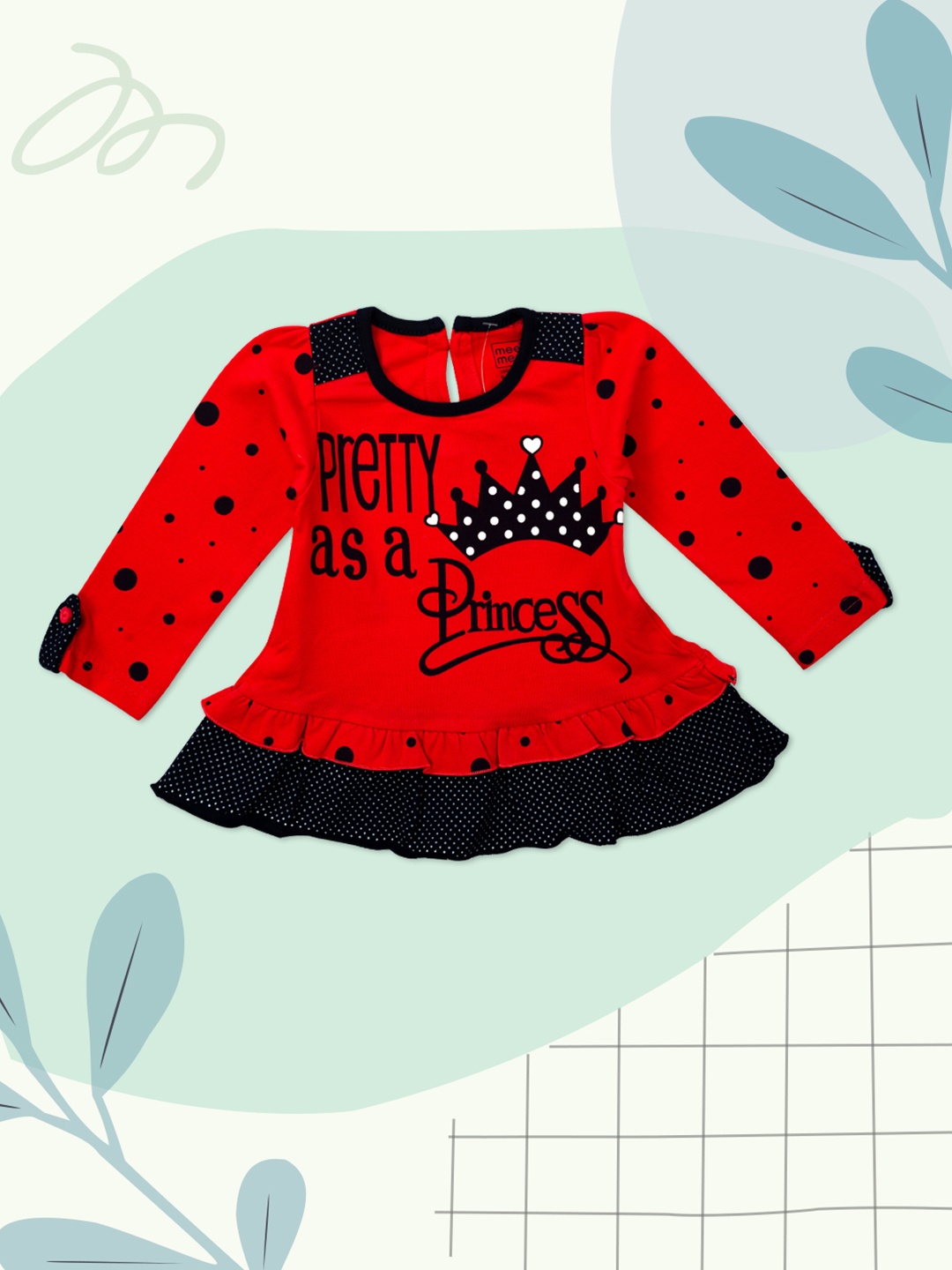 

MeeMee Girls Red & Black Printed Cotton A-Line Dress