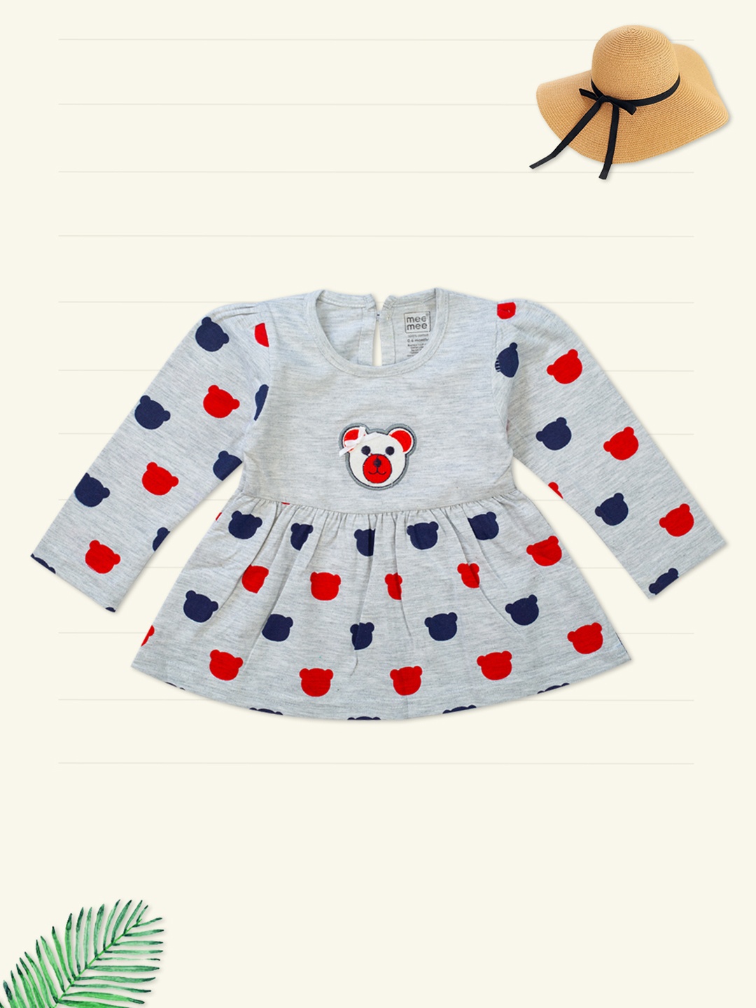 

MeeMee Girls Grey Printed Cotton Fit and Flare Dress