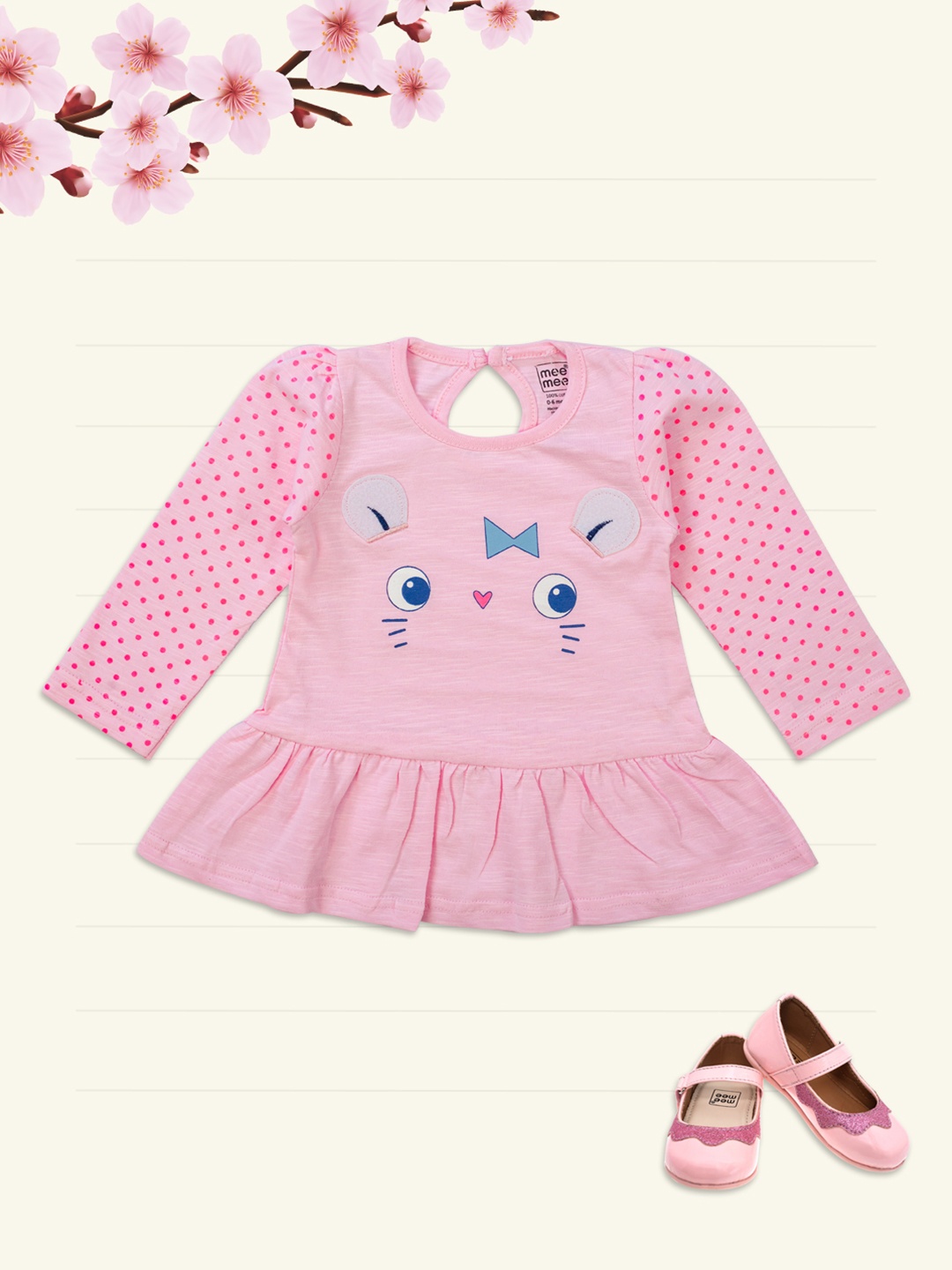 

MeeMee Girls Pink Printed Drop-Waist Cotton Dress