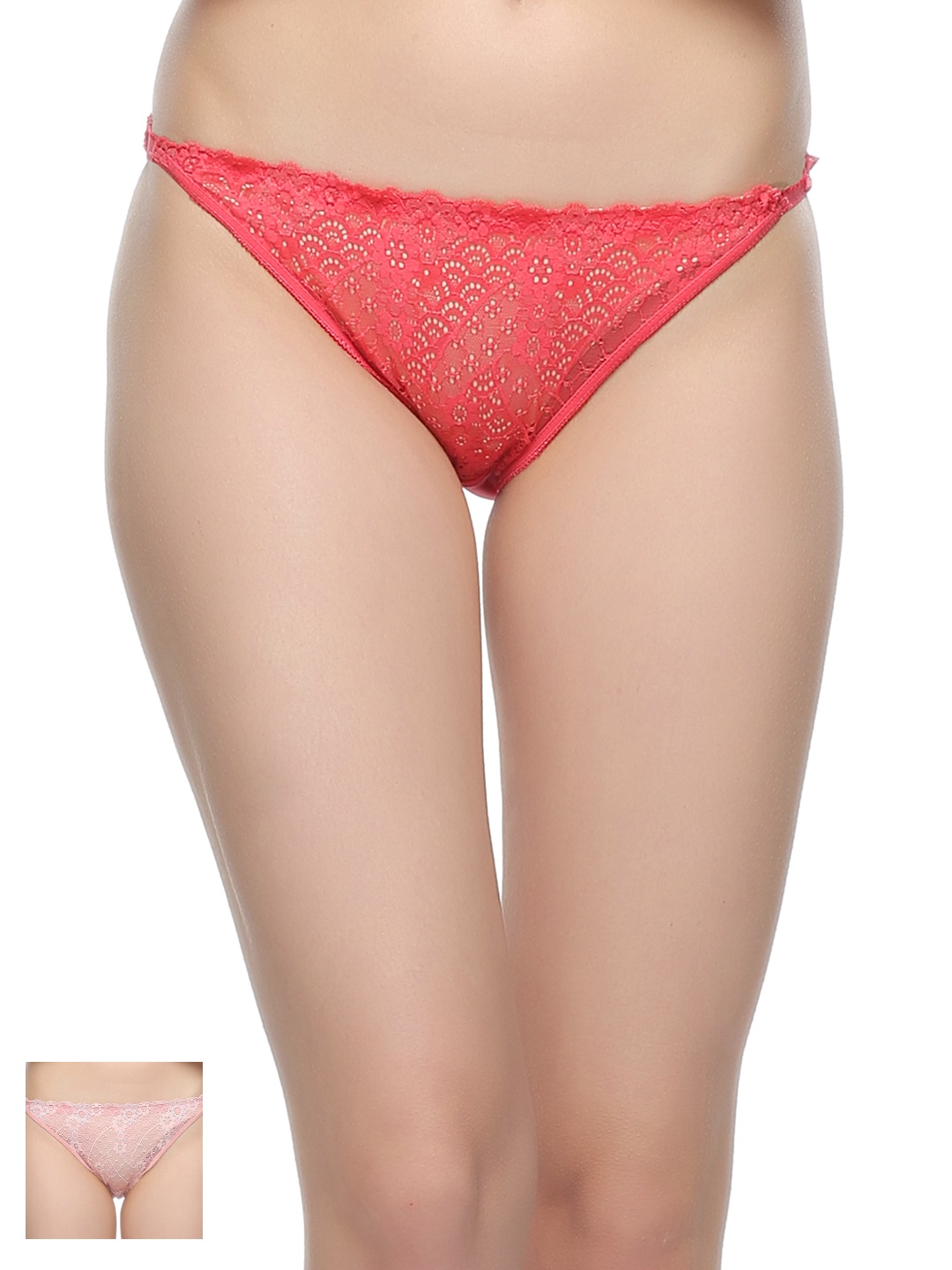 

Clovia Women Pack of 2 Lace Bikini Briefs PNC001C95, Red